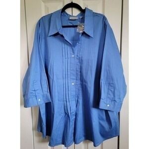 Avenue Button Front Periwinkle 3/4 Sleeve Blouse 30/32 4X‎ NWT